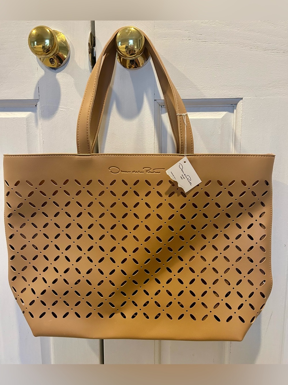 Oscar de la Renta Tan Laser-Cut Tote